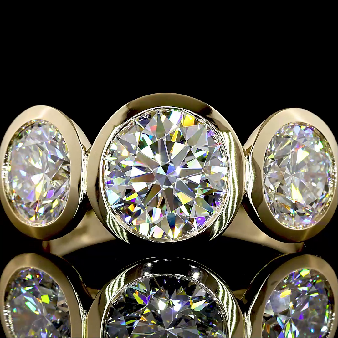 4.01 CTTW Round Lab Grown Diamond 3 Stones Ring Sz. 6.5 (D Color and VVS2 Clarity)