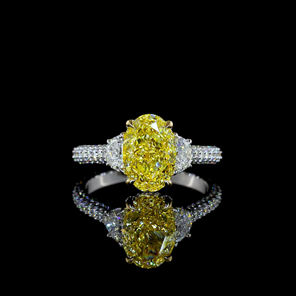 3.63 CTTW Oval Lab Grown Diamond Hidden Halo Ring Sz. 6.5 (FI.YL Color and VVS2 Clarity)