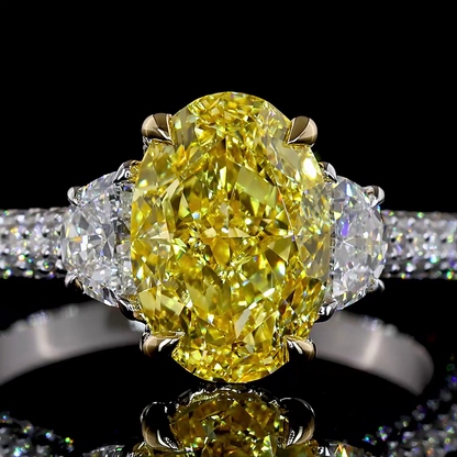 3.63 CTTW Oval Lab Grown Diamond Hidden Halo Ring Sz. 6.5 (FI.YL Color and VVS2 Clarity)