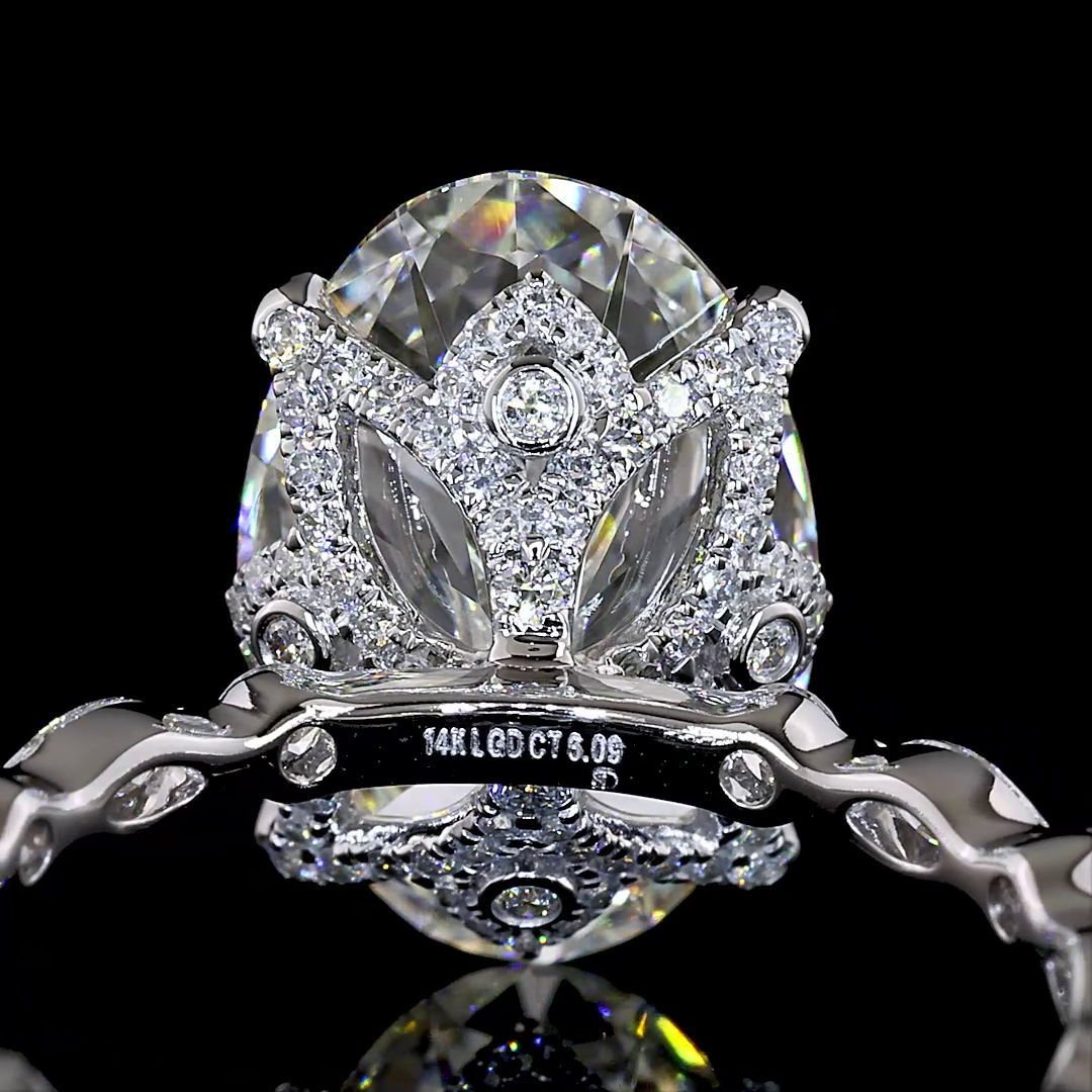 6.09 CTTW Oval Lab Grown Diamond Hidden Halo Ring Sz. 6.5 (F Color and VVS2 Clarity)