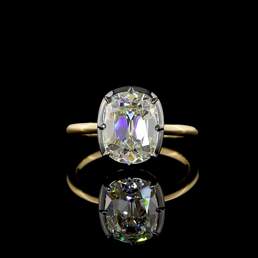 3.37 CT Antique Cushion Lab Diamond Solitaire Ring (F Color and VS1 Clarity)