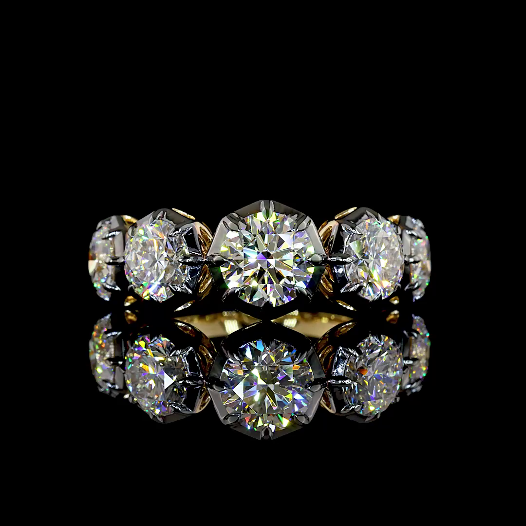 4.03 CTTW Round Lab Grown Diamond 5 Stones Ring Sz. 6.5 (E Color and VS1 Clarity)