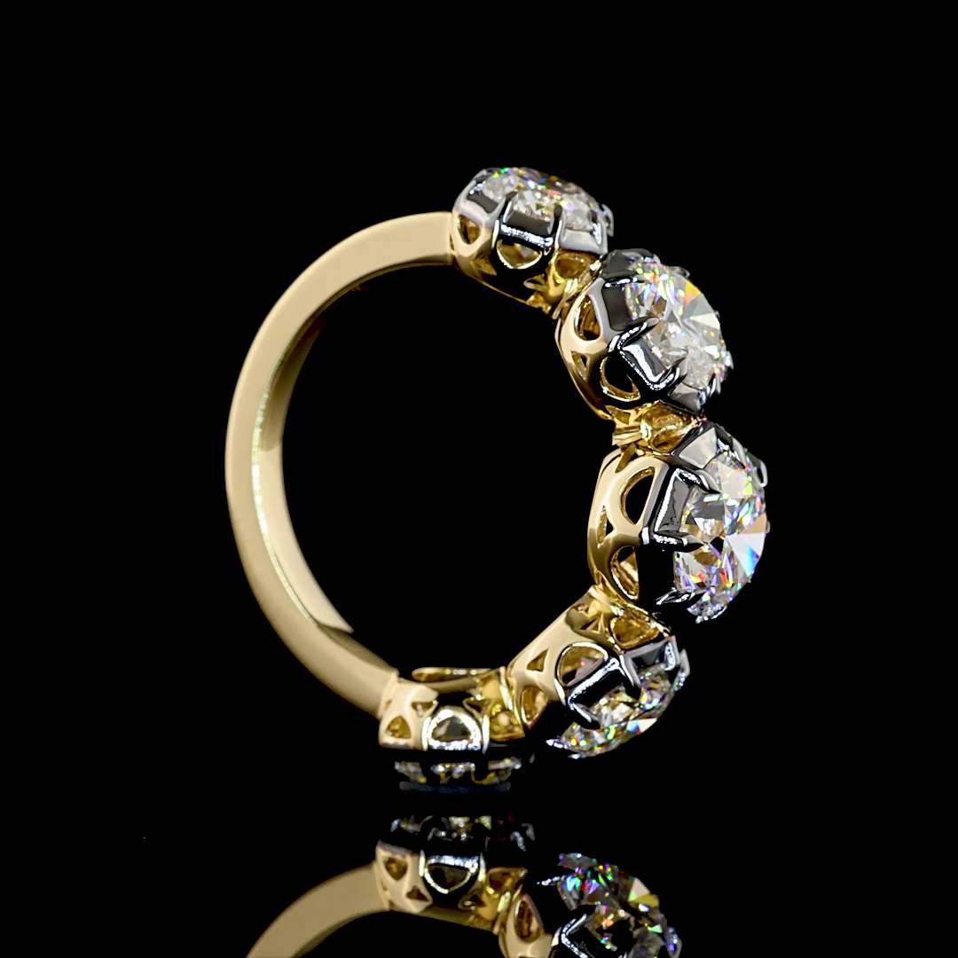 4.03 CTTW Round Lab Grown Diamond 5 Stones Ring Sz. 6.5 (E Color and VS1 Clarity)