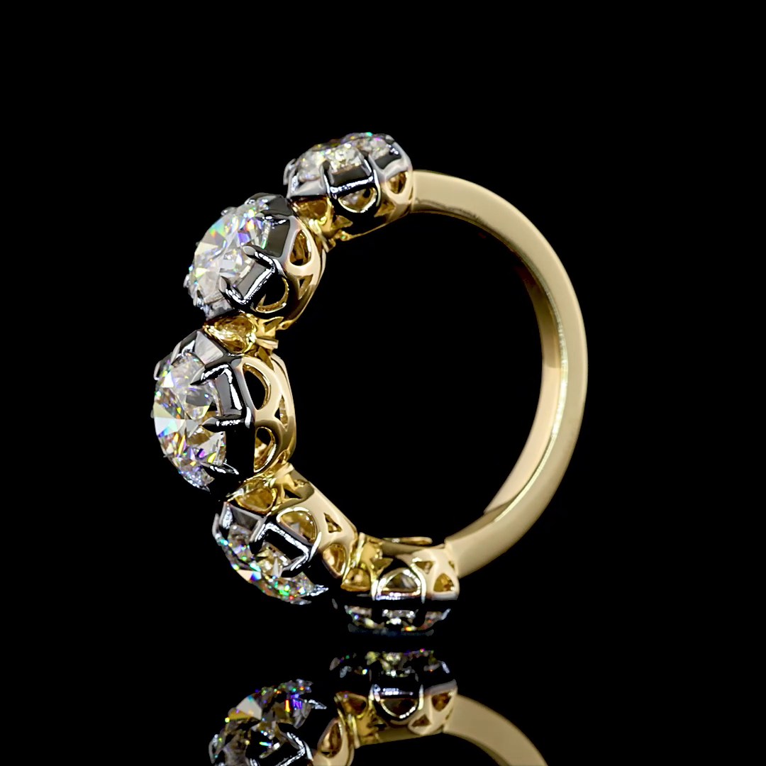 4.03 CTTW Round Lab Grown Diamond 5 Stones Ring Sz. 6.5 (E Color and VS1 Clarity)