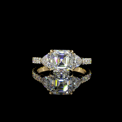 2.54 CTTW Asscher Lab Grown Diamond 3Stone DiamondShank Ring Sz. 5 (E Color and VS1 Clarity)