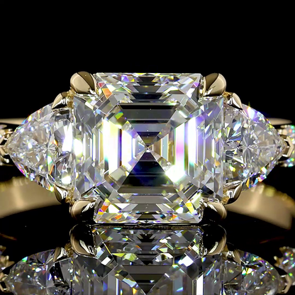2.54 CTTW Asscher Lab Grown Diamond 3Stone DiamondShank Ring Sz. 5 (E Color and VS1 Clarity)