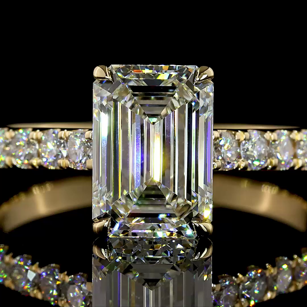 2.71 CTTW Emerald Lab Grown Diamond Solitaire Diamond Shank Ring Sz. 7 (F Color and VS1 Clarity)