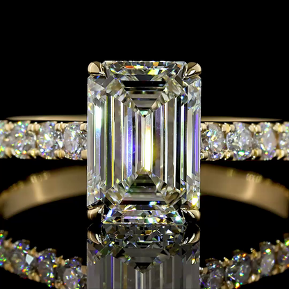 2.71 CTTW Emerald Lab Grown Diamond Solitaire Diamond Shank Ring Sz. 7 (F Color and VS1 Clarity)