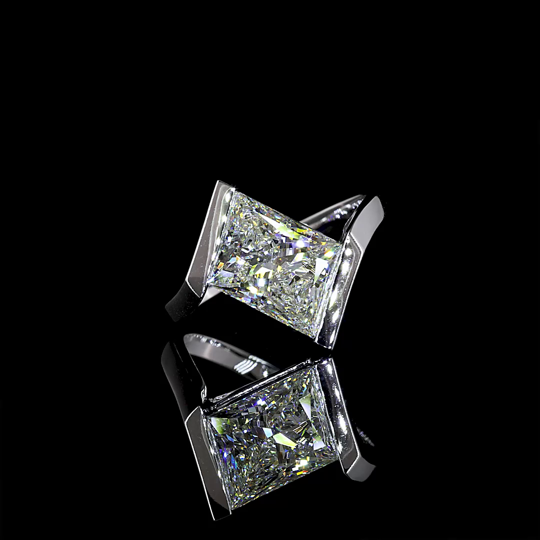2.90 CT Lozenge Step Cut Lab Grown Diamond Solitaire Ring Sz. 6.75 (F Color and VS1 Clarity)