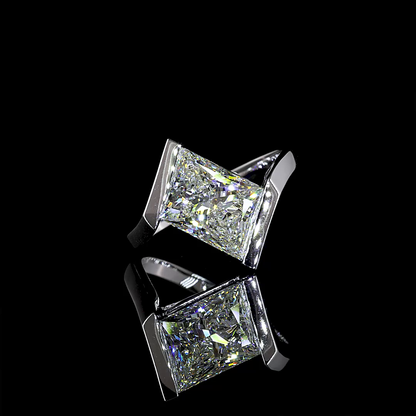 2.90 CT Lozenge Step Cut Lab Grown Diamond Solitaire Ring Sz. 6.75 (F Color and VS1 Clarity)