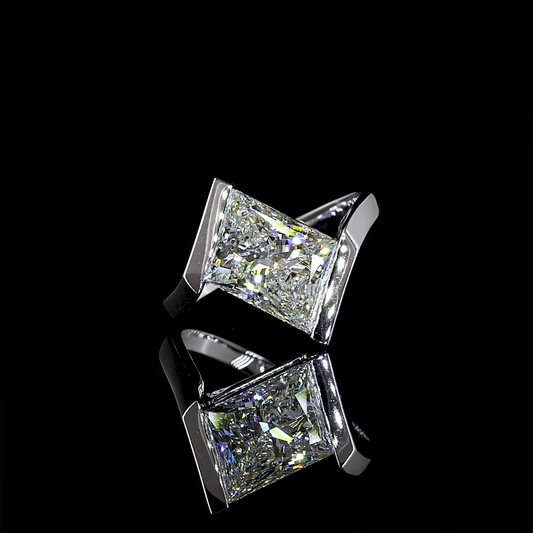 2.90 CT Lozenge Step Cut Lab Grown Diamond Solitaire Ring Sz. 6.75 (F Color and VS1 Clarity)