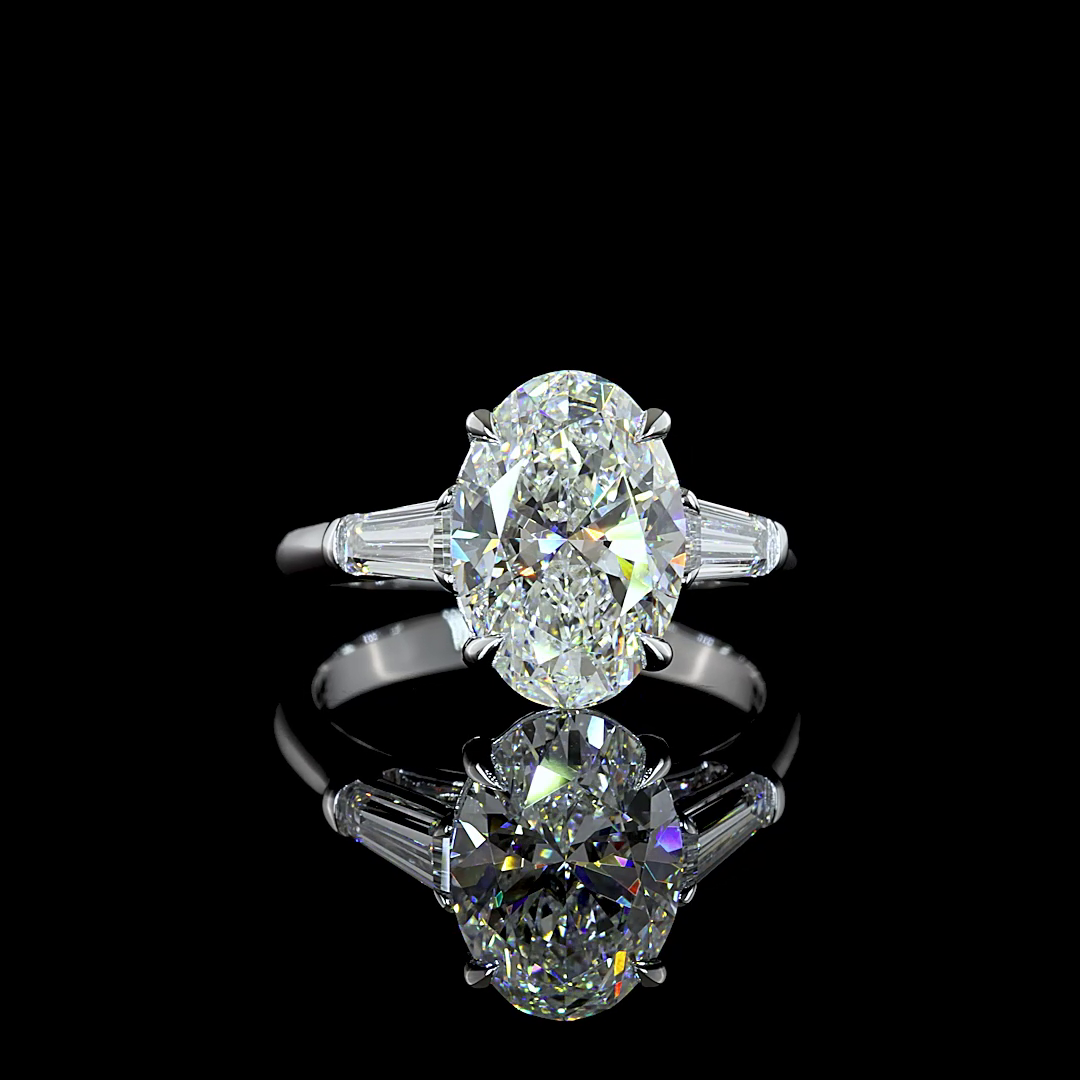 4.24 CTTW Oval Lab Grown Diamond 3 Stones Ring Sz. 7 (D Color and VVS2 Clarity)