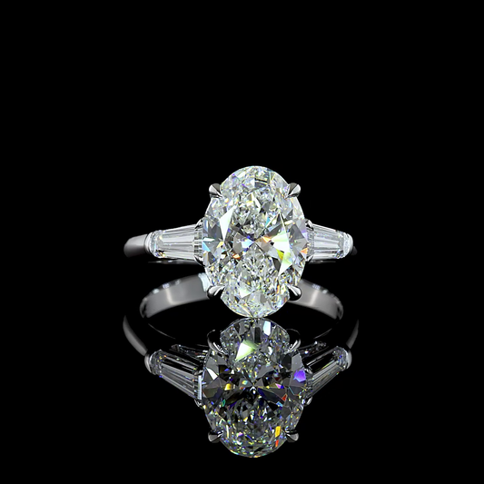4.24 CTTW Oval Lab Grown Diamond 3 Stones Ring Sz. 7 (D Color and VVS2 Clarity)