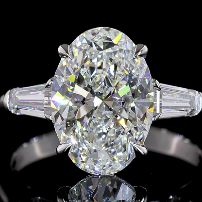 4.24 CTTW Oval Lab Grown Diamond 3 Stones Ring Sz. 7 (D Color and VVS2 Clarity)