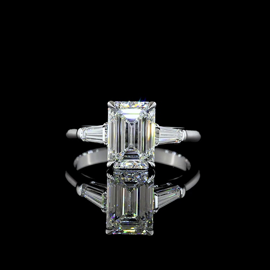 2.98 CTTW Emerald Lab Grown Diamond 3 Stones Ring Sz. 7 (D Color and VVS2 Clarity)