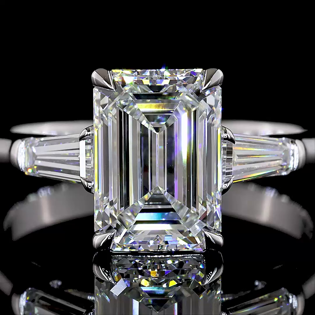 2.98 CTTW Emerald Lab Grown Diamond 3 Stones Ring Sz. 7 (D Color and VVS2 Clarity)