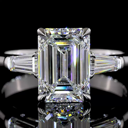 2.98 CTTW Emerald Lab Grown Diamond 3 Stones Ring Sz. 7 (D Color and VVS2 Clarity)