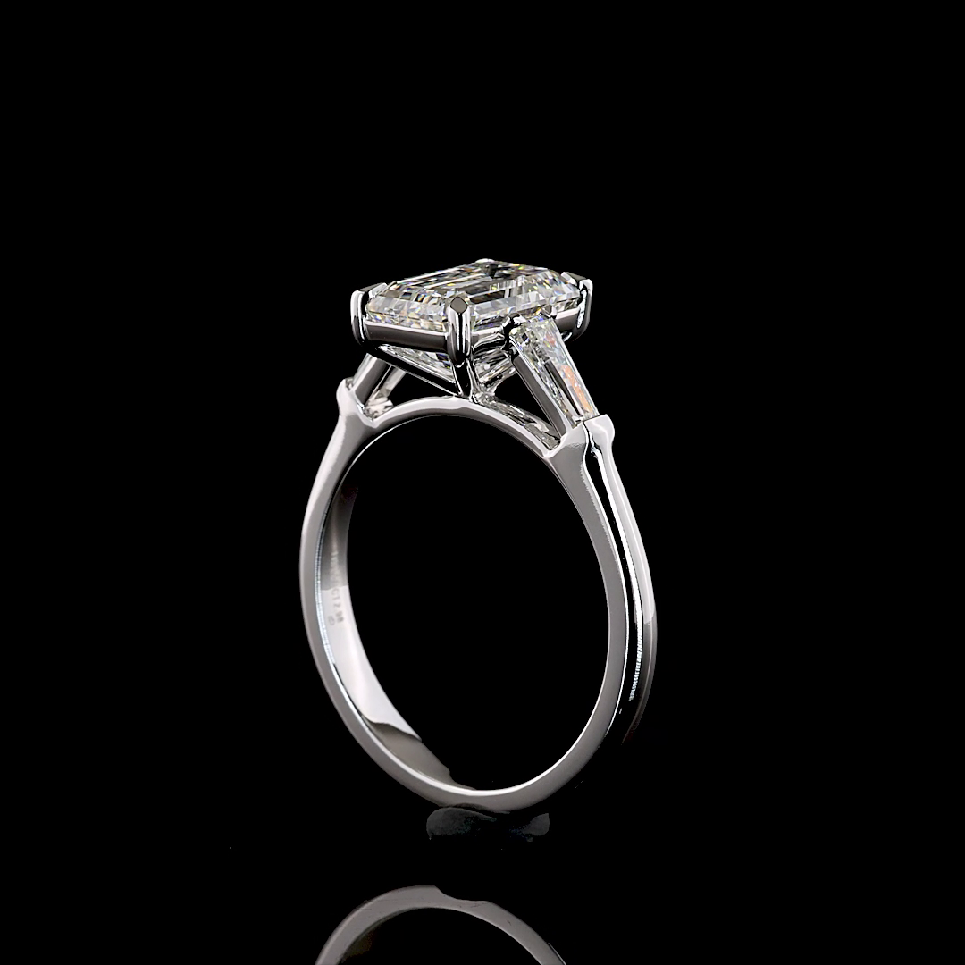 2.98 CTTW Emerald Lab Grown Diamond 3 Stones Ring Sz. 7 (D Color and VVS2 Clarity)
