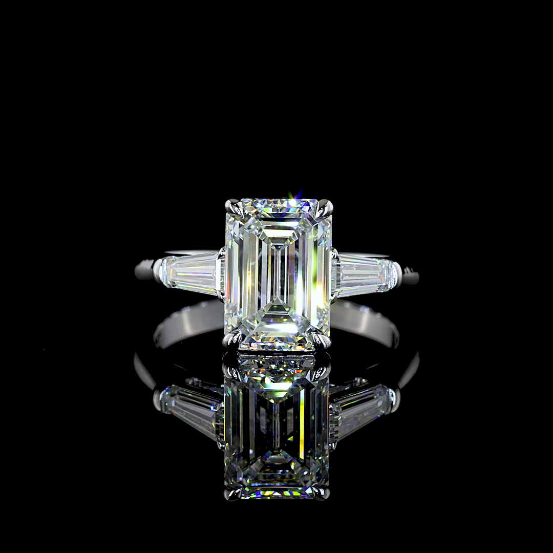 3.57 CTTW Emerald Lab Grown Diamond 3 Stones Ring Sz. 7 (E Color and VVS2 Clarity)