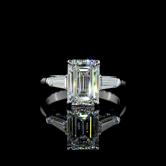 3.57 CTTW Emerald Lab Grown Diamond 3 Stones Ring Sz. 7 (E Color and VVS2 Clarity)