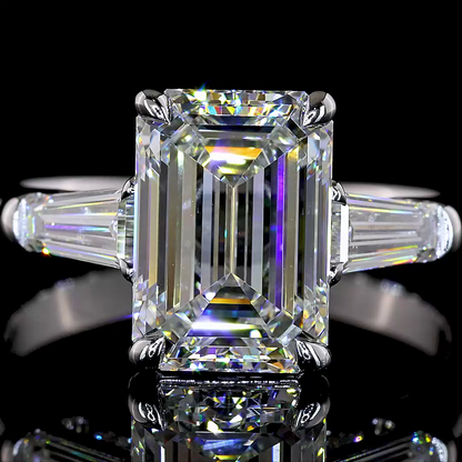 3.57 CTTW Emerald Lab Grown Diamond 3 Stones Ring Sz. 7 (E Color and VVS2 Clarity)