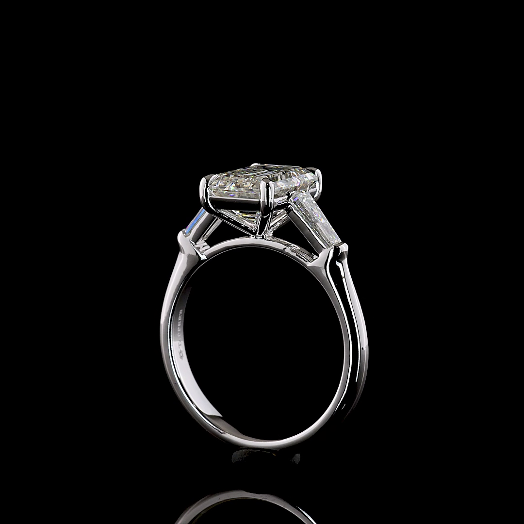 3.57 CTTW Emerald Lab Grown Diamond 3 Stones Ring Sz. 7 (E Color and VVS2 Clarity)