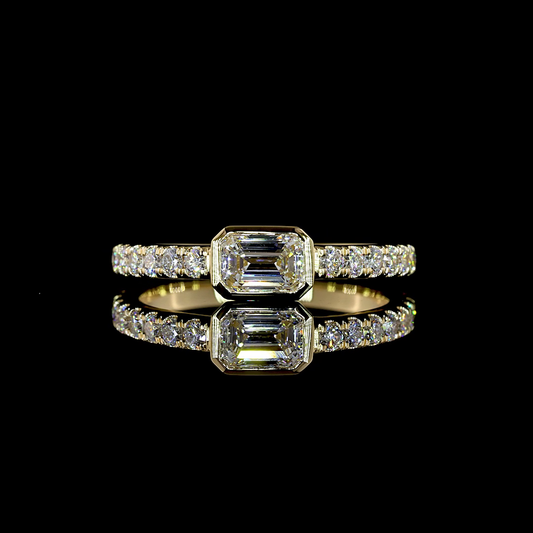 0.80 CTTW Emerald Lab Grown Diamond Solitaire Diamond Shank Ring Sz. 5.75 (E Color and VS1 Clarity)