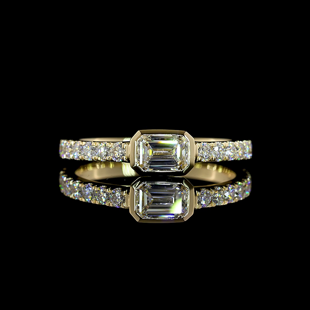 0.77 CTTW Emerald Lab Diamond Solitaire Diamond Shank Ring (E Color and VS1 Clarity)
