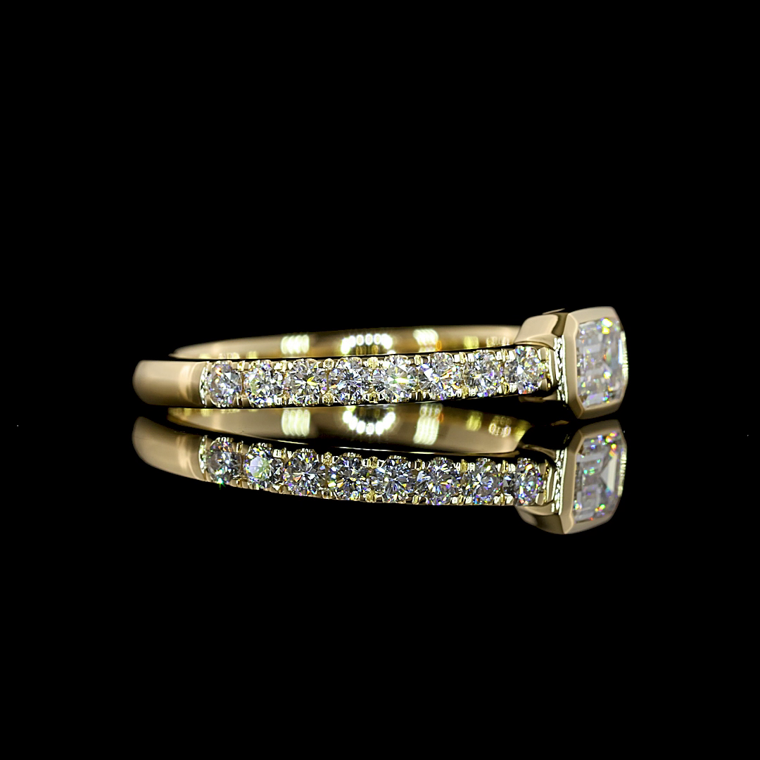 0.77 CTTW Emerald Lab Diamond Solitaire Diamond Shank Ring (E Color and VS1 Clarity)