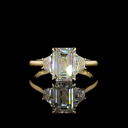 3.23 CTTW Emerald Lab Grown Diamond 3 Stones Ring Sz. 7 (F Color and VVS2 Clarity)