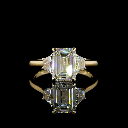 3.23 CTTW Emerald Lab Grown Diamond 3 Stones Ring Sz. 7 (F Color and VVS2 Clarity)