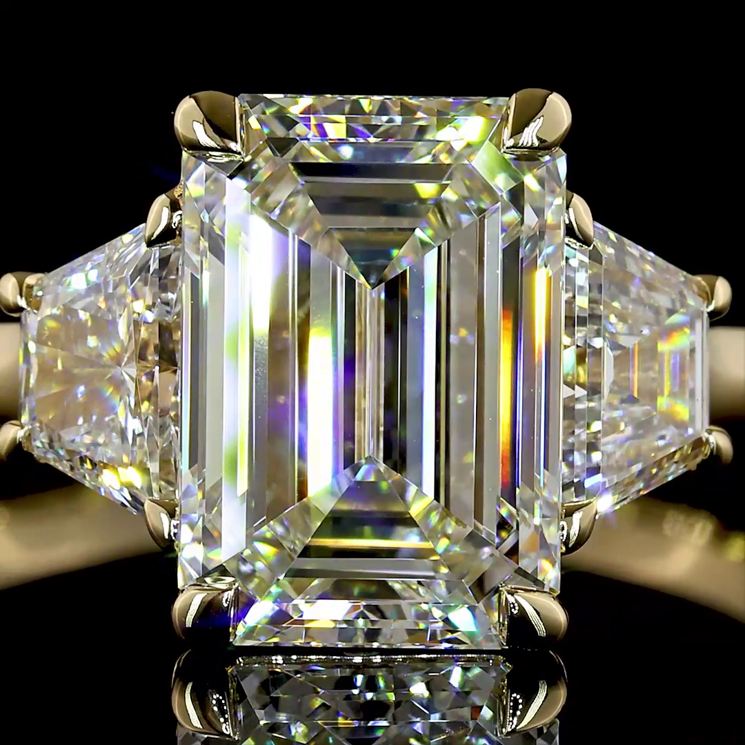 3.23 CTTW Emerald Lab Grown Diamond 3 Stones Ring Sz. 7 (F Color and VVS2 Clarity)