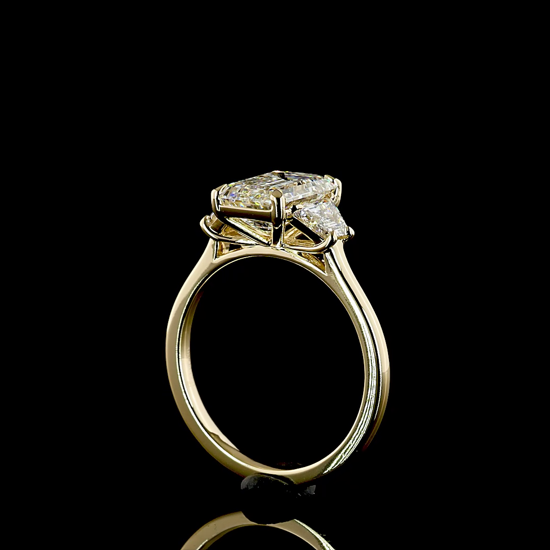 3.23 CTTW Emerald Lab Grown Diamond 3 Stones Ring Sz. 7 (F Color and VVS2 Clarity)