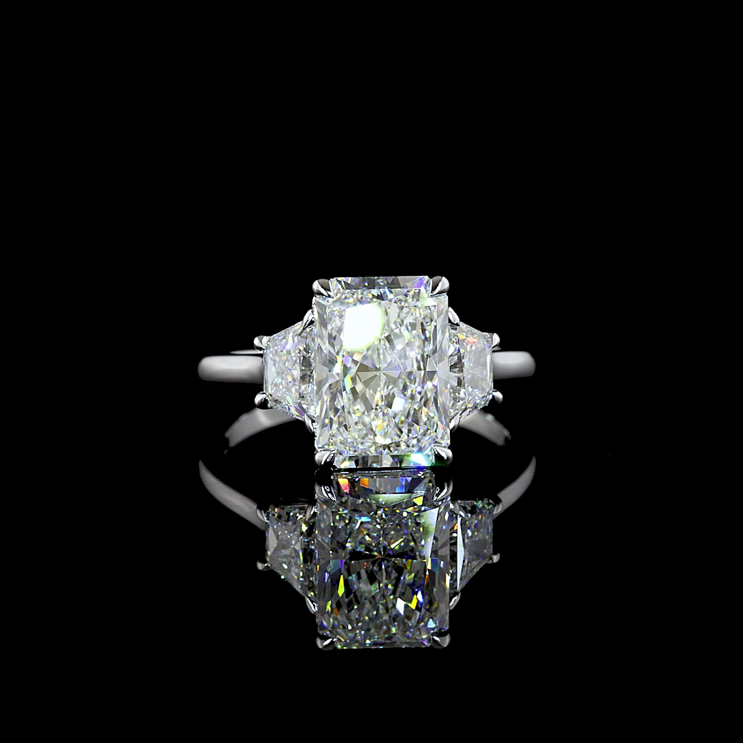 4.56 CTTW Radiant Lab Grown Diamond 3 Stones Ring Sz. 7 (F Color and VS1 Clarity)