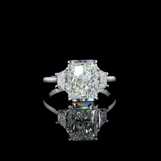 4.56 CTTW Radiant Lab Grown Diamond 3 Stones Ring Sz. 7 (F Color and VS1 Clarity)