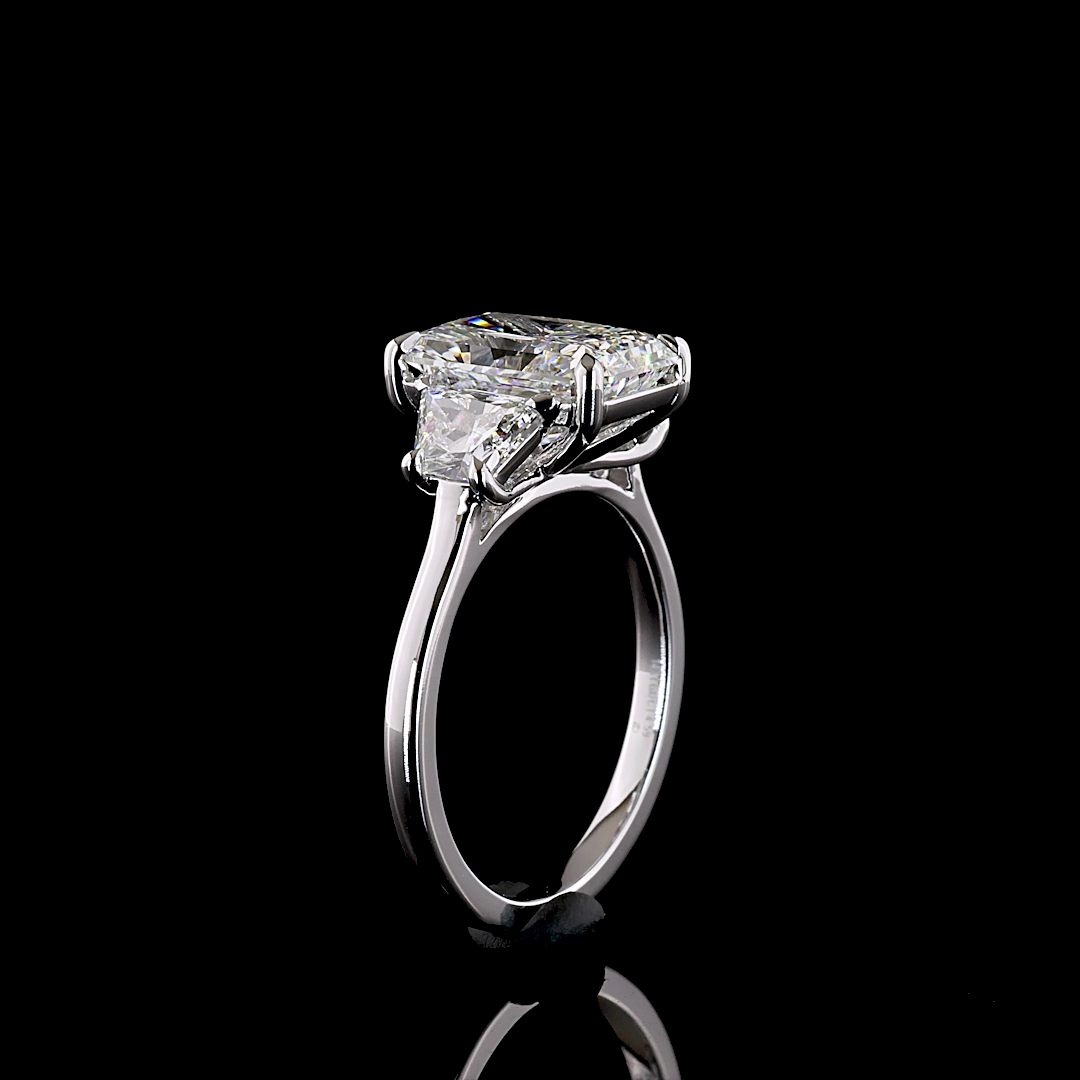 4.56 CTTW Radiant Lab Grown Diamond 3 Stones Ring Sz. 7 (F Color and VS1 Clarity)