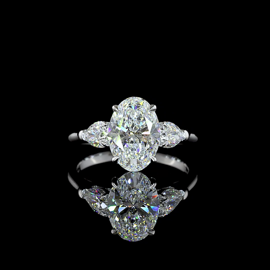 3.25 CTTW Oval Lab Grown Diamond 3 Stones Ring Sz. 7 (E Color and VVS2 Clarity)