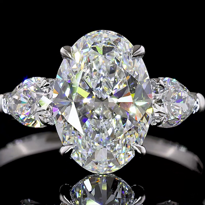 3.25 CTTW Oval Lab Grown Diamond 3 Stones Ring Sz. 7 (E Color and VVS2 Clarity)