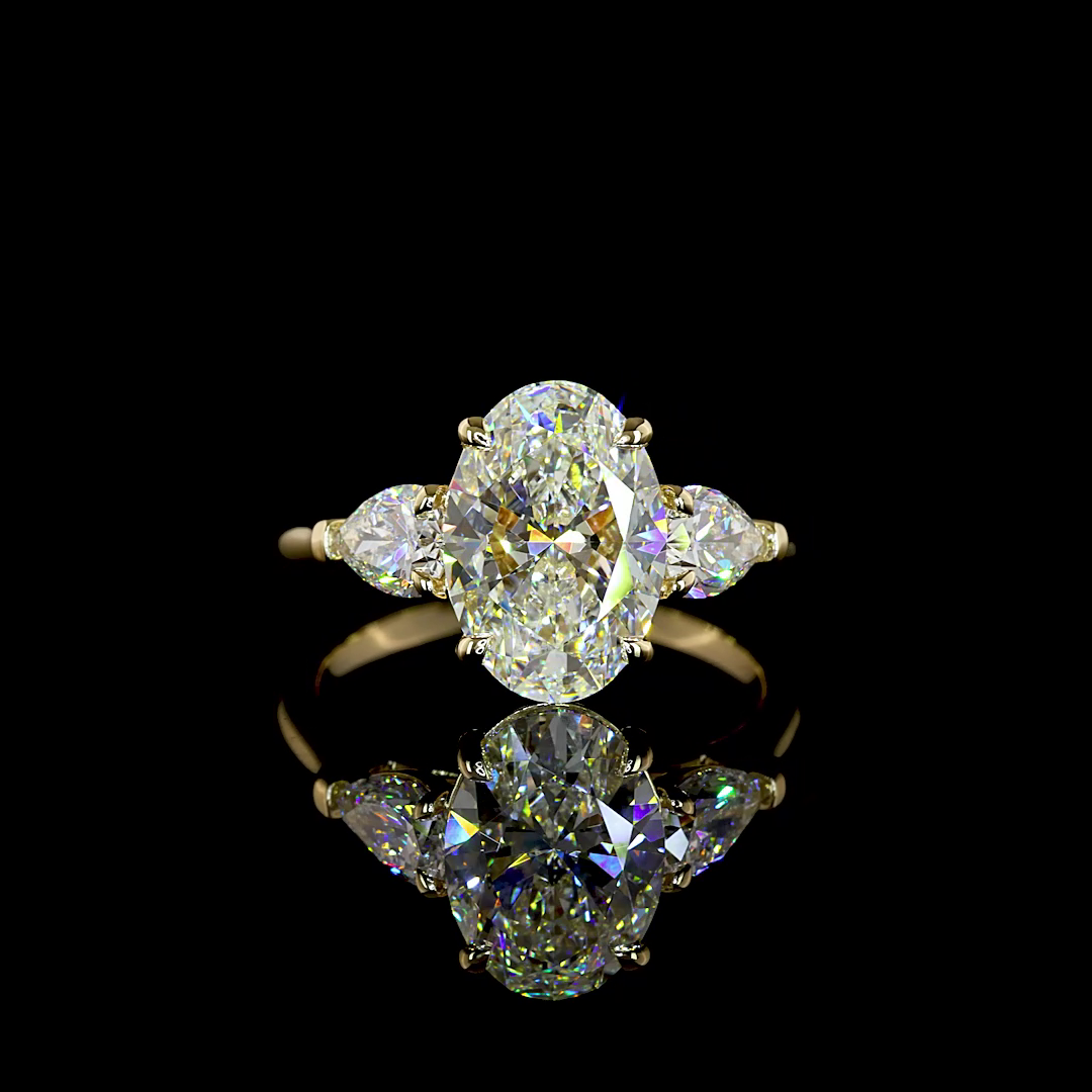 3.95 CTTW Oval Lab Grown Diamond 3 Stones Ring Sz. 7 (E Color and VVS2 Clarity)