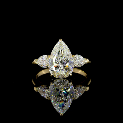 3.91 CTTW Pear Lab Grown Diamond 3 Stones Ring Sz. 7 (E Color and VVS2 Clarity)