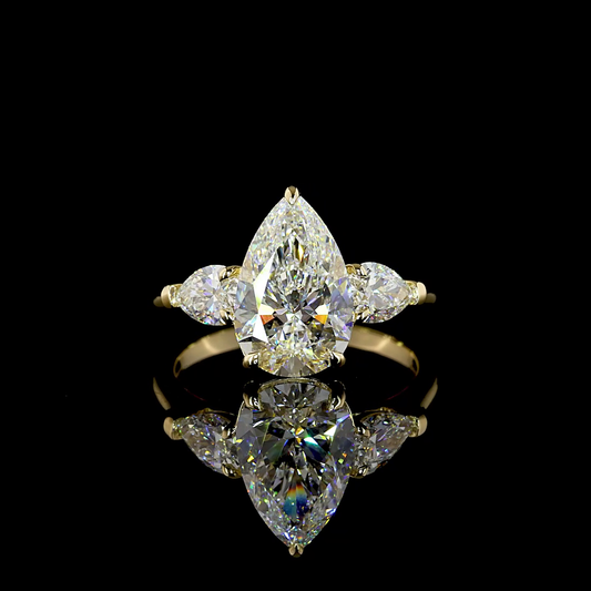 3.91 CTTW Pear Lab Grown Diamond 3 Stones Ring Sz. 7 (E Color and VVS2 Clarity)