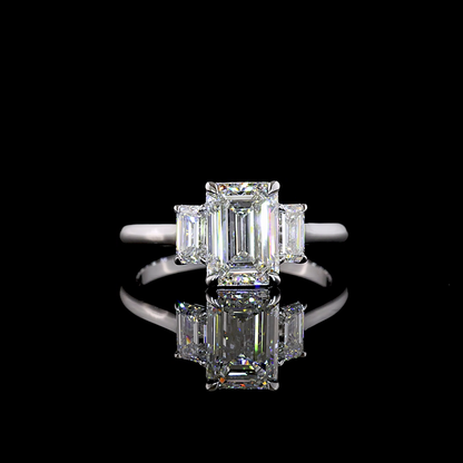 2.69 CTTW Emerald Lab Grown Diamond 3 Stones Ring Sz. 7 (E Color and VVS2 Clarity)