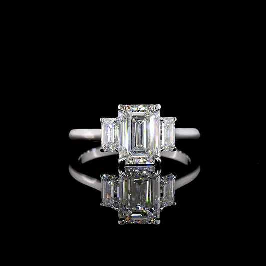 2.69 CTTW Emerald Lab Grown Diamond 3 Stones Ring Sz. 7 (E Color and VVS2 Clarity)
