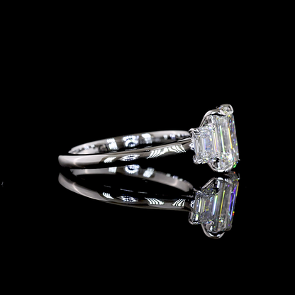 2.69 CTTW Emerald Lab Grown Diamond 3 Stones Ring Sz. 7 (E Color and VVS2 Clarity)