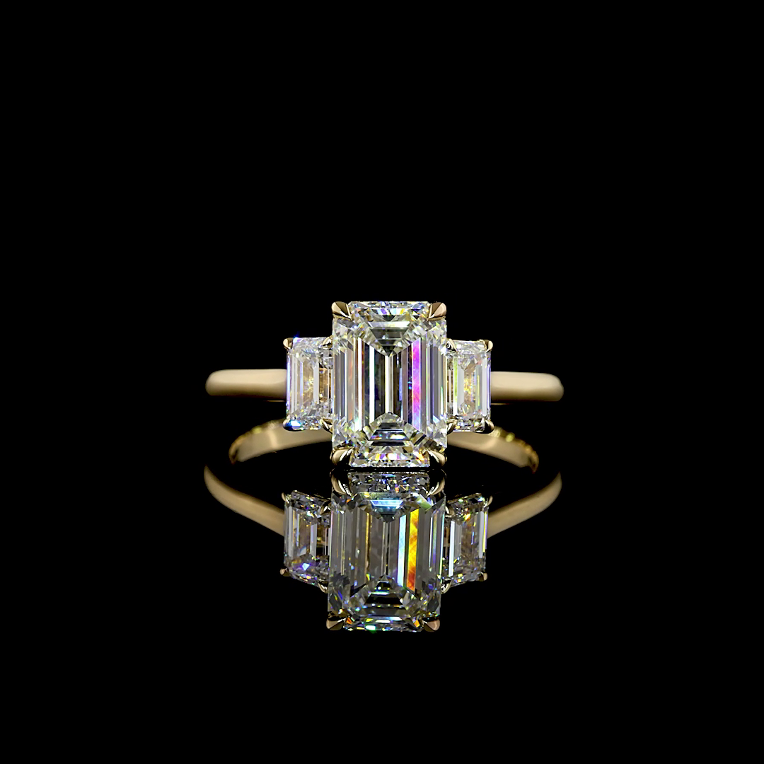 2.70 CTTW Emerald Lab Grown Diamond 3 Stones Ring Sz. 7 (D Color and VVS2 Clarity)