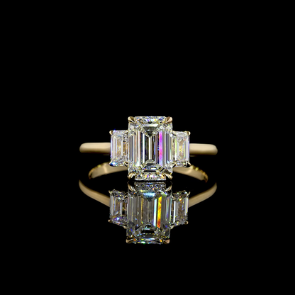 2.70 CTTW Emerald Lab Grown Diamond 3 Stones Ring Sz. 7 (D Color and VVS2 Clarity)