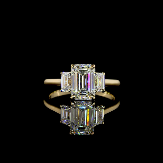 2.70 CTTW Emerald Lab Grown Diamond 3 Stones Ring Sz. 7 (D Color and VVS2 Clarity)