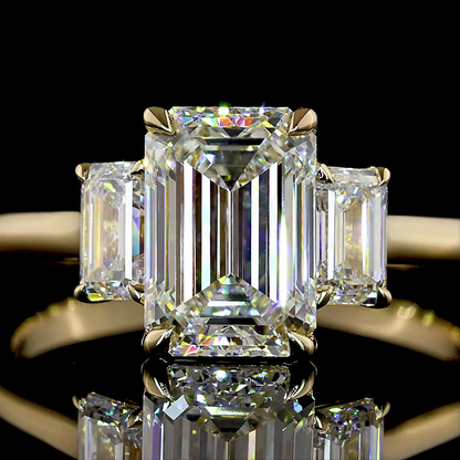 2.70 CTTW Emerald Lab Grown Diamond 3 Stones Ring Sz. 7 (D Color and VVS2 Clarity)