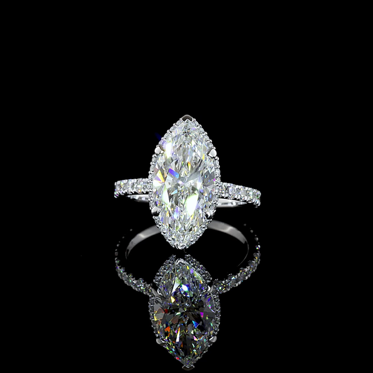 4.35 CTTW Marquise Lab Grown Diamond Hidden Halo Ring Sz. 6 (F Color and VS1 Clarity)