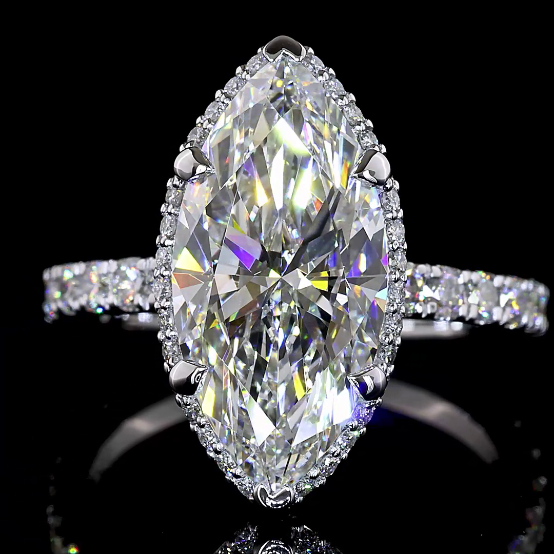 4.35 CTTW Marquise Lab Grown Diamond Hidden Halo Ring Sz. 6 (F Color and VS1 Clarity)